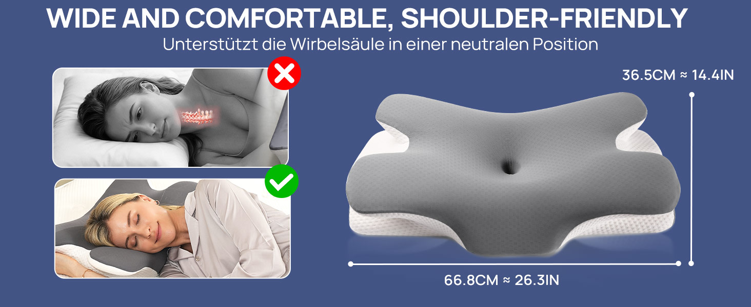 Подушка ортопедична MULISOFT Memory Foam для сну на боку, спині та животі, сіра (P-105)