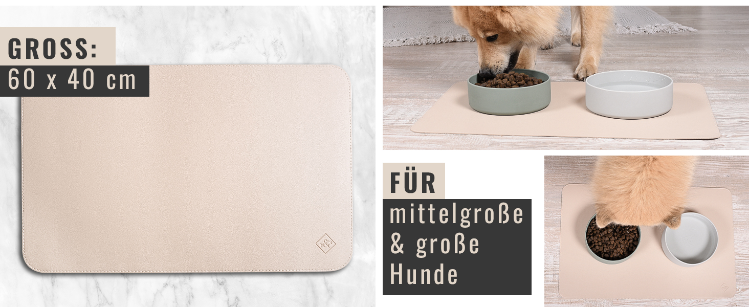 Підкладка під миску для котів та маленьких собак ne&no® - антиковзаюча, водовідштовхувальна, з веганської шкіри (60 x 40 см, світло-пісочний)