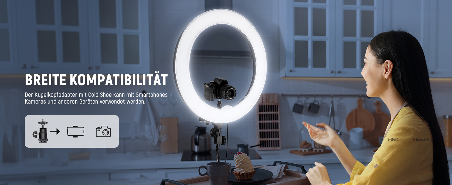 NEEWER Комплект кільцевого світла для фото та відео: 48 см, 52 Вт, 5500K, Bluetooth, для смартфона, YouTube, Self-Porträt Aufnahmen, RL-18