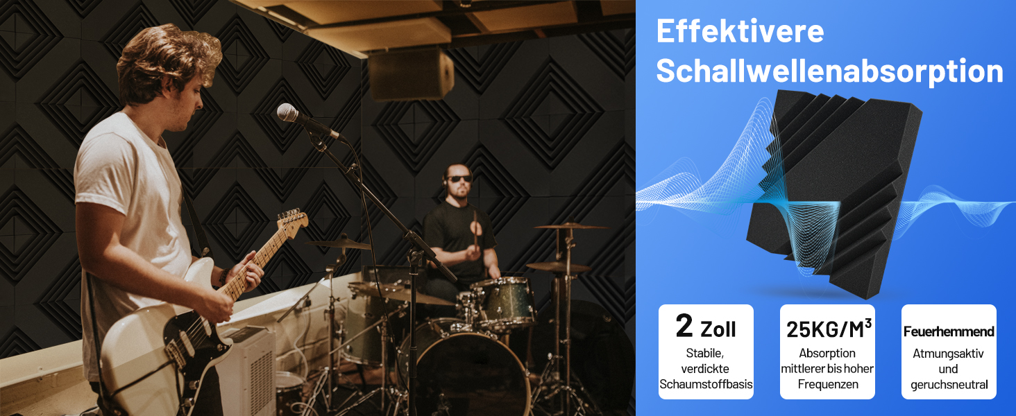 Акустичний поролон для шумоізоляції 30x30x5 см, звукопоглинаючі панелі для стін з клейкою основою, набір 32 шт. для студії звукозапису та домашнього кінотеатру