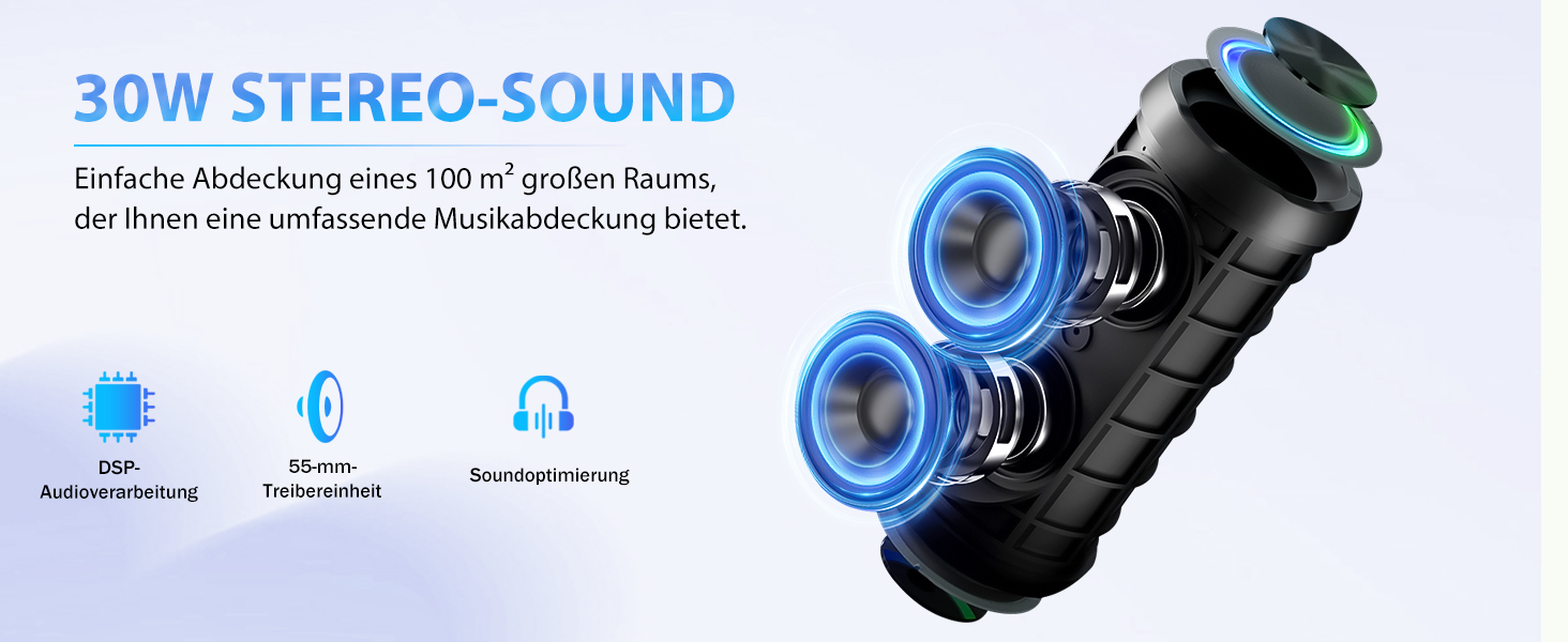 Портативна Bluetooth колонка з підсвічуванням, 30W, водонепроникна IPX7, подвійний бас, акумулятор 3000mAh, RGB, TWS, AUX, TF картка, для відпочинку на природі, вечірок та подорожей