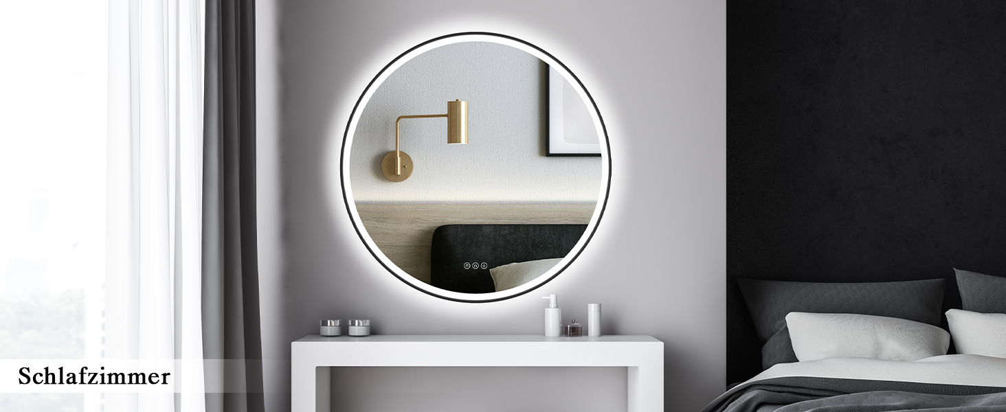 Дзеркало для ванної кімнати з підсвічуванням LED, антизапар, сенсорне керування, регулювання яскравості, 3 кольори світла, функція пам'яті, захист від вибуху, кругле дзеркало 50см (металевий каркас+bluetooth)