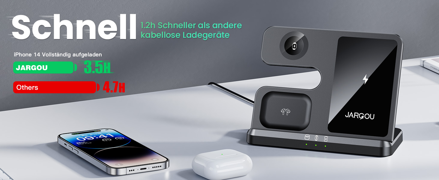 Бездротовий зарядний пристрій 3-в-1 JARGOU для Apple Watch, iPhone та AirPods Pro (чорний)