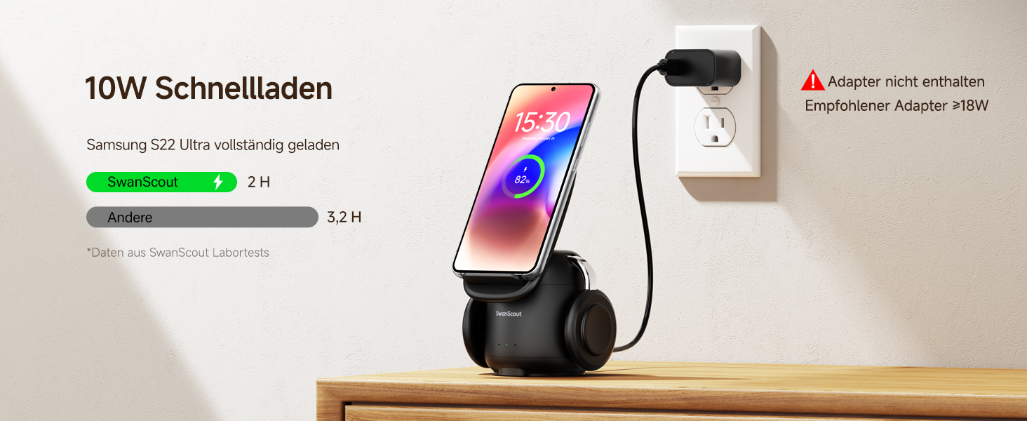 Бездротова зарядка SwanScout 3-в-1 для Samsung S25 Ultra, S24, S23, Z Flip 7, Z Fold 7, Galaxy Watch 8/Ultra/7/6/5/Buds, білий (чорний)