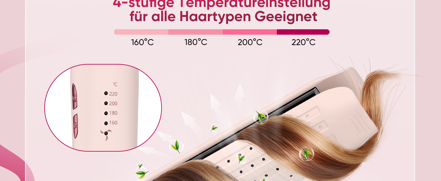 Випрямляч та плойка 2-в-1 з охолодженням Air Glatt, негативне іонізація, 4 температурні режими, рожевий