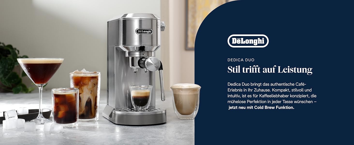Еспресо-кавомашина De'Longhi Style EC 685.B Dedica 2025 з професійним капучинатором, 15 см, для кави та ESE Pads