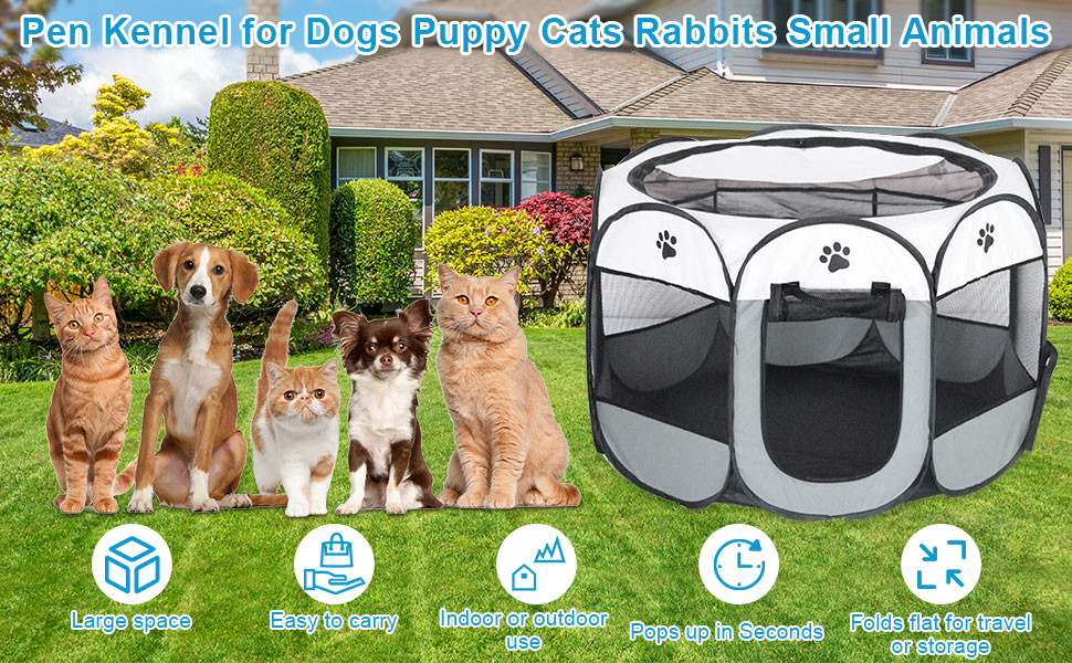 Складана переносна вольєр для цуценят та собак, 74x74x43 см, водовідштовхувальне полотно Oxford, для собак, котів, кроликів