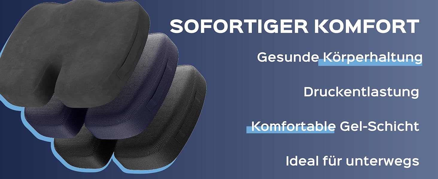 Ортопедична подушка для сидіння Bonmedico з Memory Foam Gel - для авто, офісу, інвалідного візка. Чорний велюр (Стандарт)