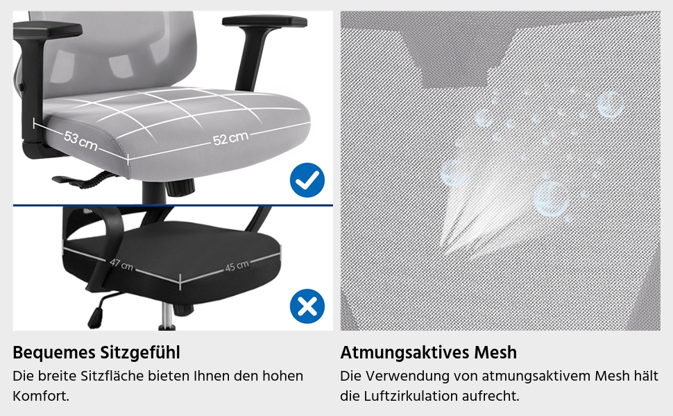 Крісло офісне Yaheetech ергономічне з регульованою підголівником, підлокітниками та поперековою підтримкою, поворотне, з можливістю нахилу 90°-130°, регульоване по висоті (світло-сірий)
