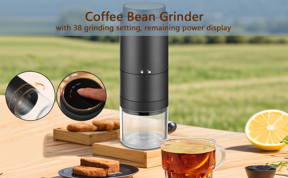 Трагева кавомолка Irishom з 38 ступенів помолу, цифровим дисплеєм, керамічним жорном з 5 лезами, кнопкою Start/Stop та автоматичним вимкненням, портативна електрична кавомолка