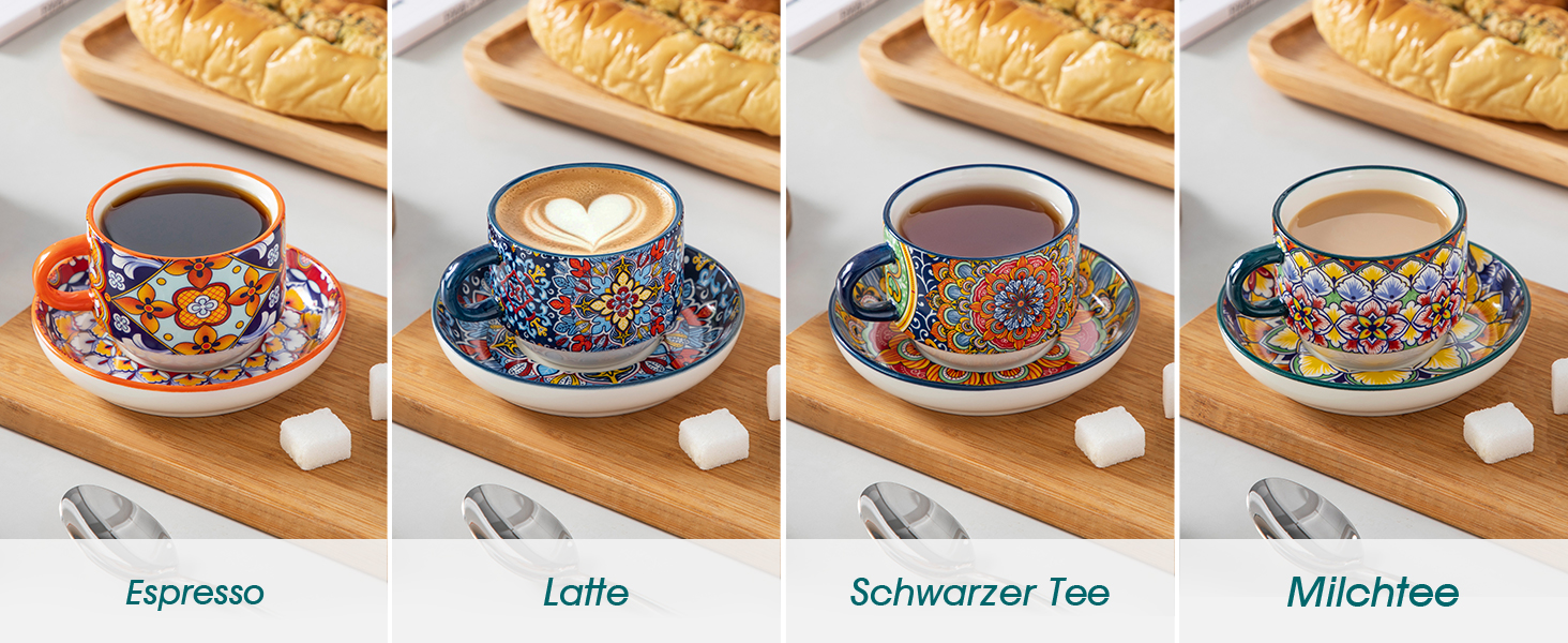 Набір чашок для еспресо Vancasso 4 шт., 150 мл SIMI: чашки з підставками та стійкою, керамічні, для капучино, еспресо, лате