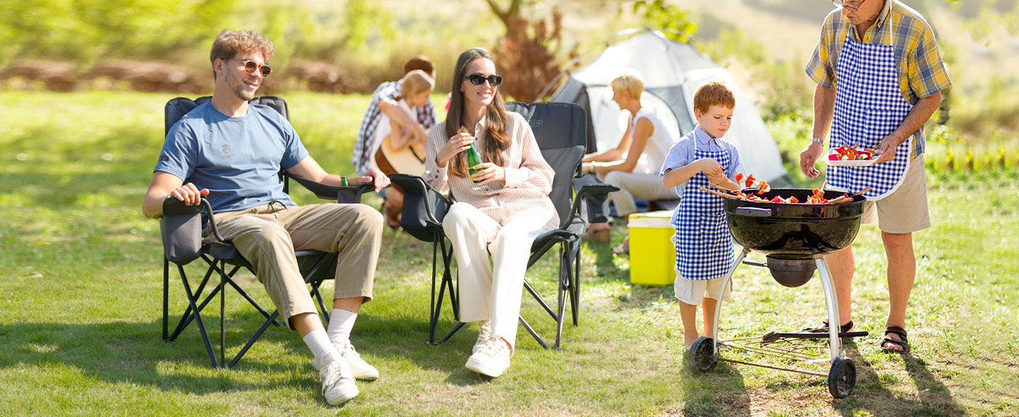Розкладний стілець для кемпінгу RELAX FIELD 200KG з підстаканником та сумкою-холодильником, рибальський стілець, сірий (2 шт)