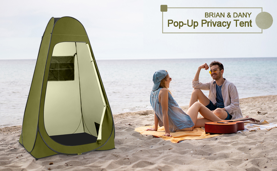 Brian & Dany Pop Up Camping Shower Tent - Portable Privacy Tent with Rainfly & Windows - Outdoor Changing Tent, UPF 50+ Waterproof, Green