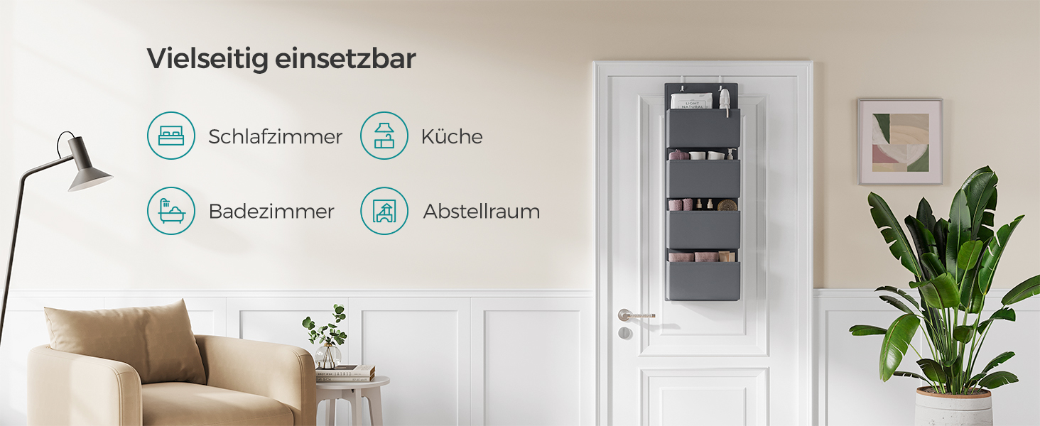 Органайзер для шафи SONGMICS з 4 кишенями, навісна полиця, органайзер для гардеробу, навісне зберігання, органайзер для дверей, спальня, вітальня, 2 x 33,5 x 00 см, RDH04G (2, сірий шифер)