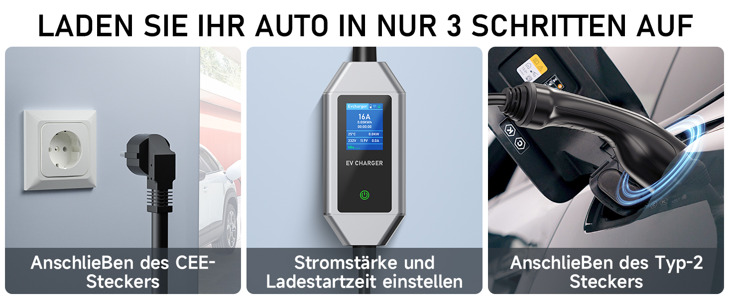 Кабель для зарядки електромобіля Type 2 Schuko 3.6 кВт 6м, з цифровим дисплеєм та таймером, 6-16A, однофазний KS9-3.6kW