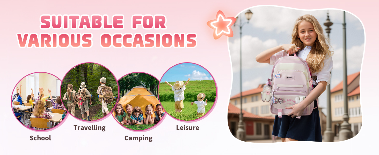 Набір шкільних рюкзаків IvyH 5-ти частинний: рюкзак для дівчинки, сумка для школи, підліткові рюкзаки, рюкзак для дівчаток 3-7 класів, набір шкільних сумок з пеналом та нагрудником, 45 см, рожевий 8583#