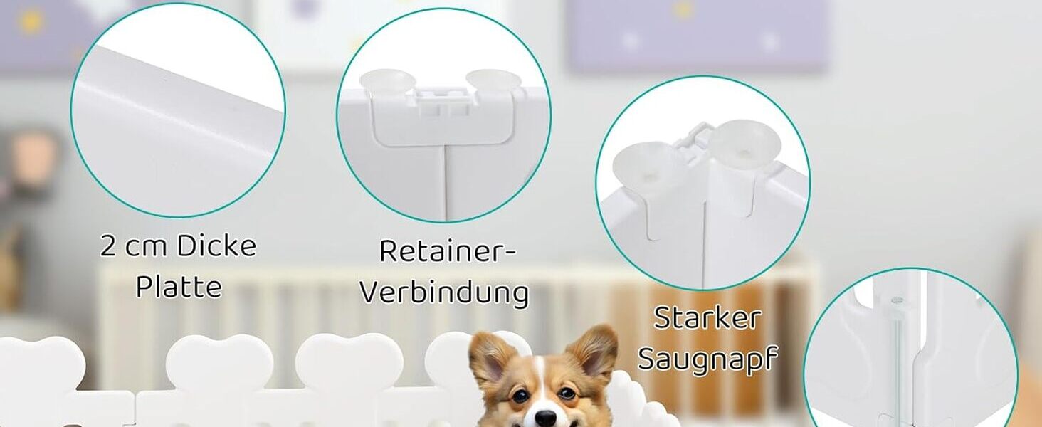 Laufstall для цуценят Mamizо 60 см, пластиковий загон для собак, з торцем та ґрунтами, сірий-білий (5+1)