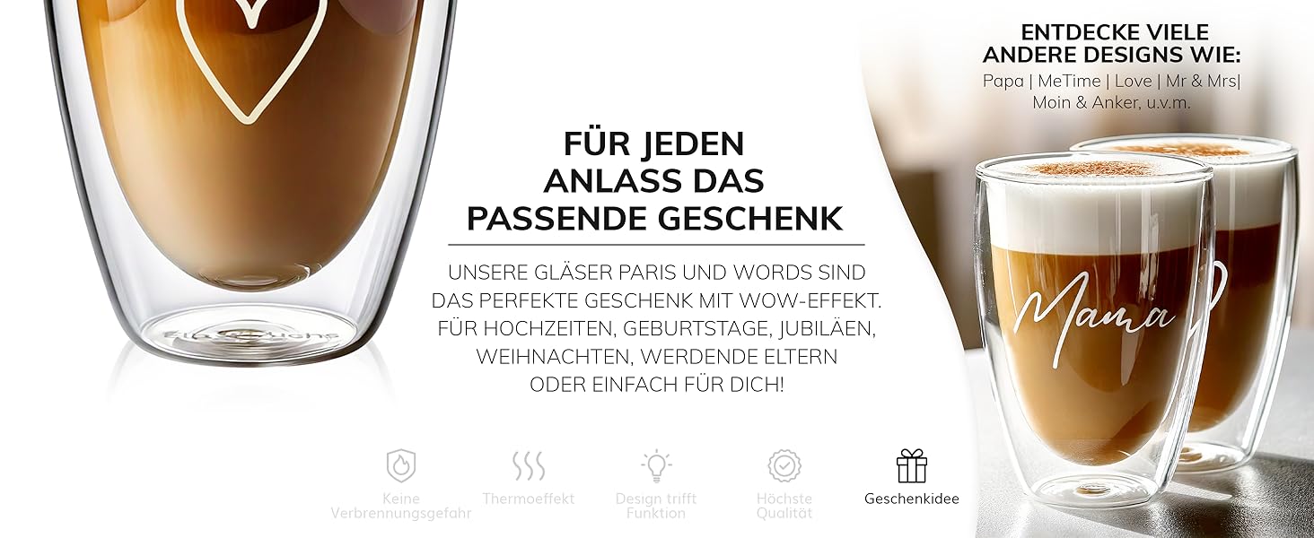 Набір склянок для лате макіато, 4 шт по 350 мл, з подвійними стінками | Ідеально для кави, чаю, капучино | Paris - Set4