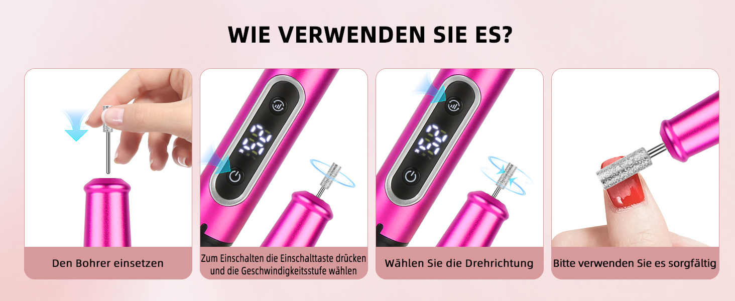 Електричний набір для манікюру та педикюру Nagelfräser: бездротовий фрезер, 5 швидкостей, USB, для гелю, акрилу, Shellac