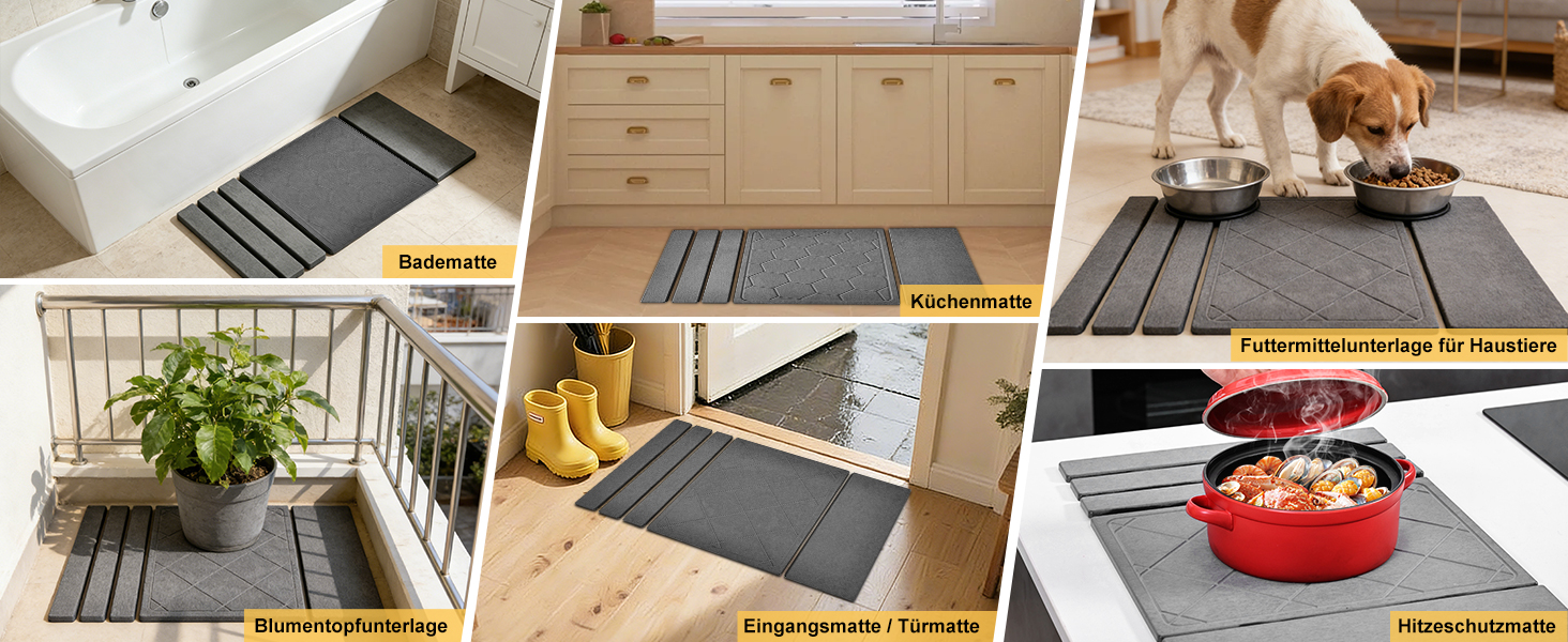 Килимок сушильний для посуду KitchenRaku з діатоміту, швидковисихаючий, 40x60 см, темно-сірий, ромбовидний візерунок
