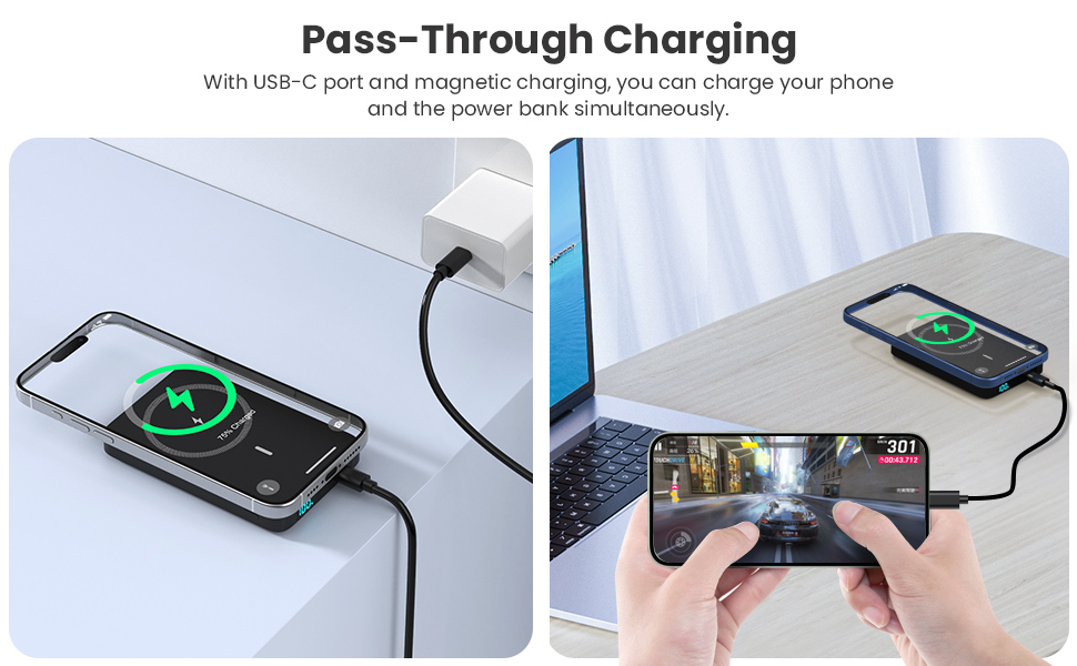 Power Bank HETP Магнітний 10800mAh з PD 20W, бездротова зарядка, USB-C, LED-дисплей, сумісний з MagSafe, iPhone 16/15/14/13/12, чорний