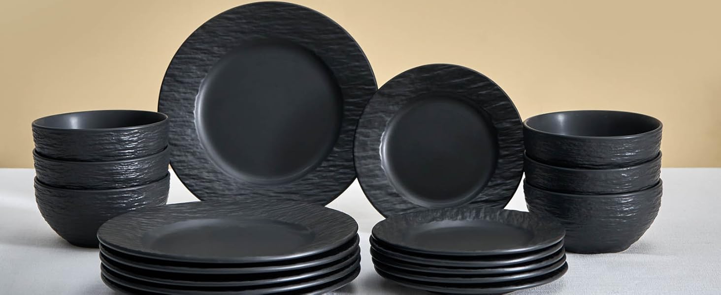 Набір посуду Karaca Solem 18 предметів, чорний, з тисненням, для 6 осіб