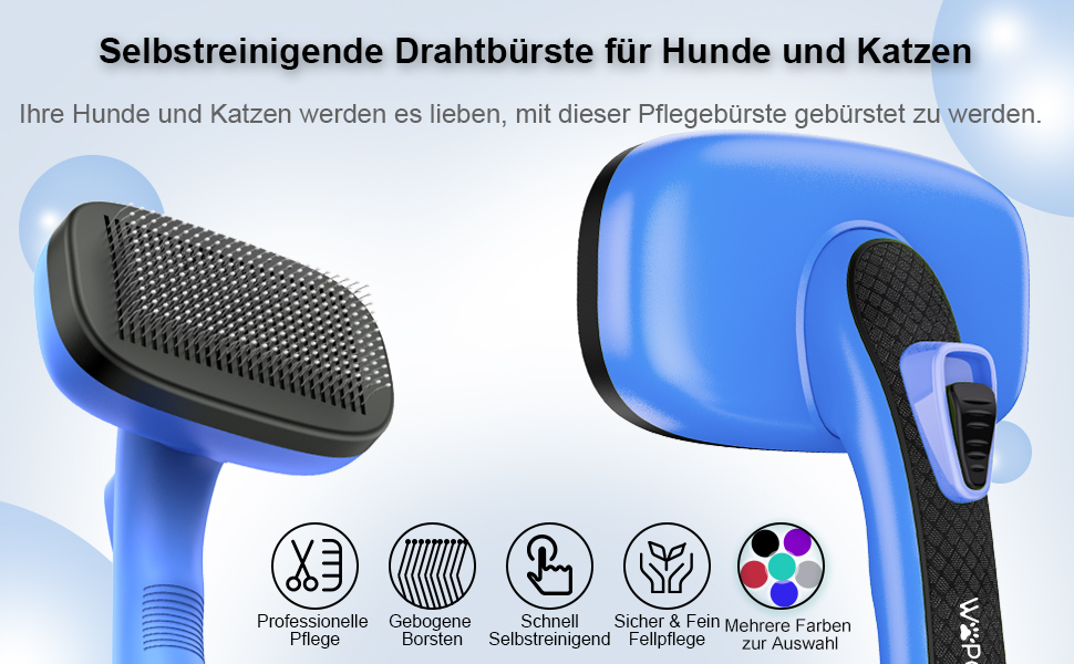 Щітка для собак і котів, самоочисна, для видалення підшерстка та сильного линяння, для довгої та короткої шерсті, делікатна до шкіри, зменшує випадання шерсті, синій колір