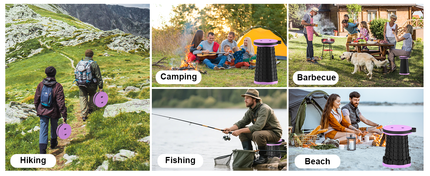 Тeleskopний складаний стільчик для кемпінгу, риболовлі та відпочинку, 280 кг, фіолетовий, 25x25x45 см