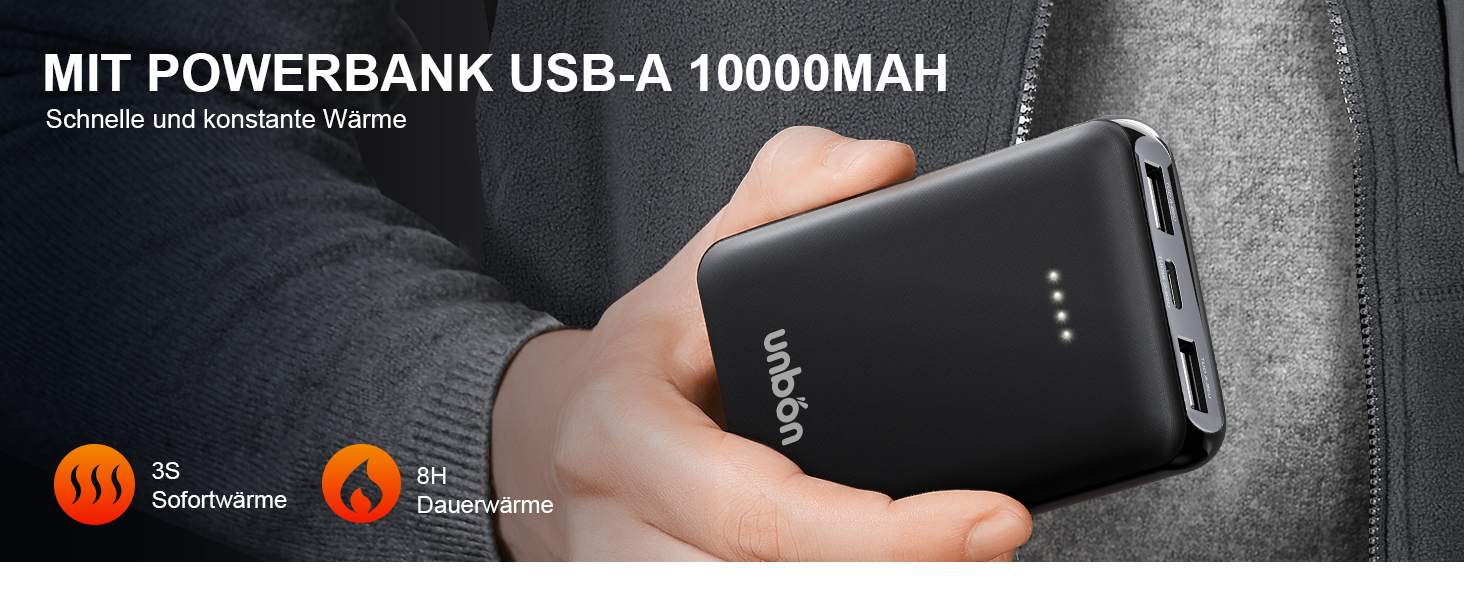 UNBON Гріюча жилетка з флісу, чоловіча жилетка з підігрівом, жилетка з Powerbank 10000mAh USB, 3 режими нагріву, 6 зон нагріву (M, сіра)