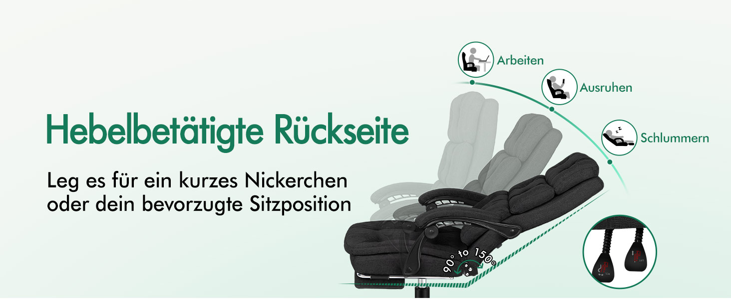 Офісне крісло ALFORDSON з регулюванням нахилу 150°, обертання 360° та підставкою для ніг. PU-шкіра, глянцево-чорний колір (Palmer - Льняний Чорний)