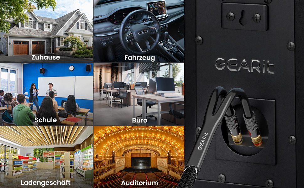 Акустичний кабель GEARit OFC 14 AWG HiFi для колонок, 2-жильний з позолоченими банановими роз'ємами, 4.57 м, чорний (2 шт. у комплекті)