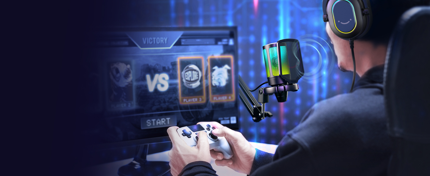 Мікрофон FIFINE для геймінгу та запису: USB-мікрофон з кріпленням для ПК, Mac, PS4, PS5 (чорний)