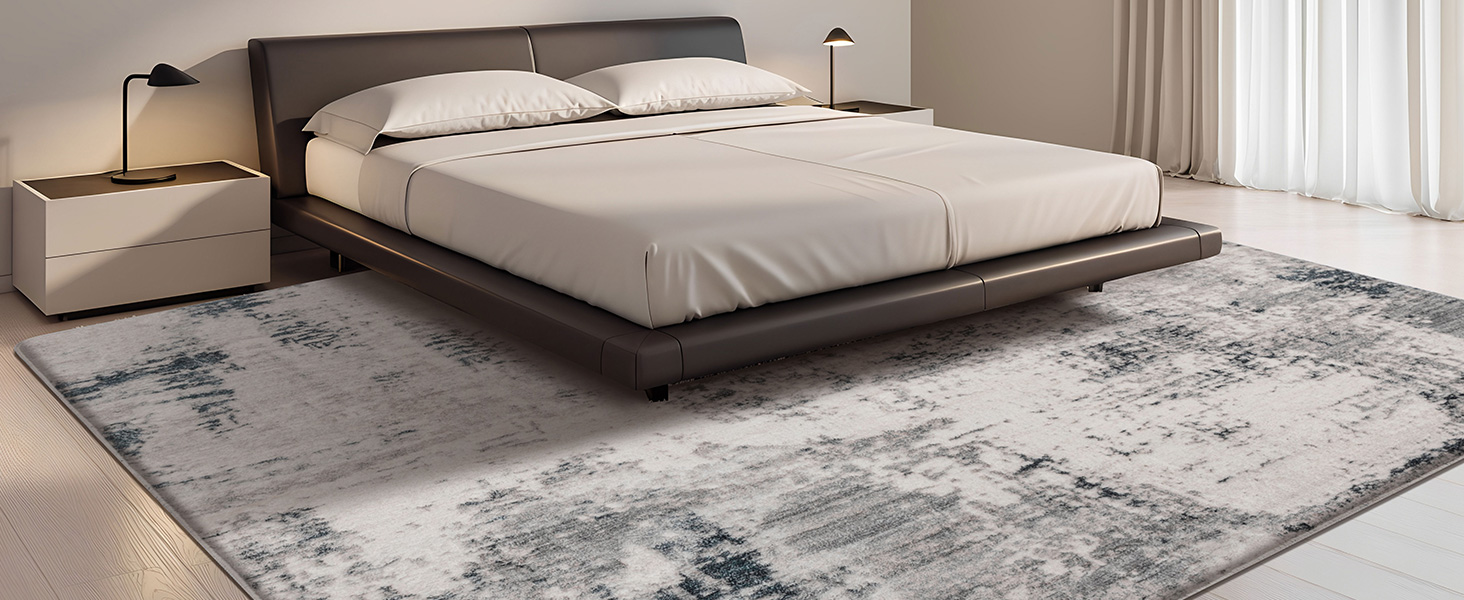 Килим для вітальні, спальні, їдальні, з антиковзаючим покриттям, м'який короткий ворс, абстрактний сірий стильний килим для легкого прибирання (160 x 200 см) (Сірий-мульти, 200 x 250 см (Прямокутний))