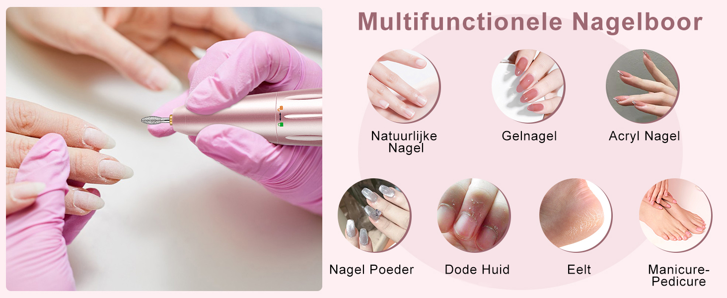 Електрична машинка для манікюру Urbuti 11 в 1, 35000 об/хв, USB, рожева. Набір для професійного манікюру з фрезерами для гелю та лаку