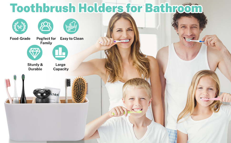 Тримач для зубних щіток з бамбуковими перегородками, органайзер для зубних щіток та пасти, для ванної кімнати, офісу, сім'ї, білий