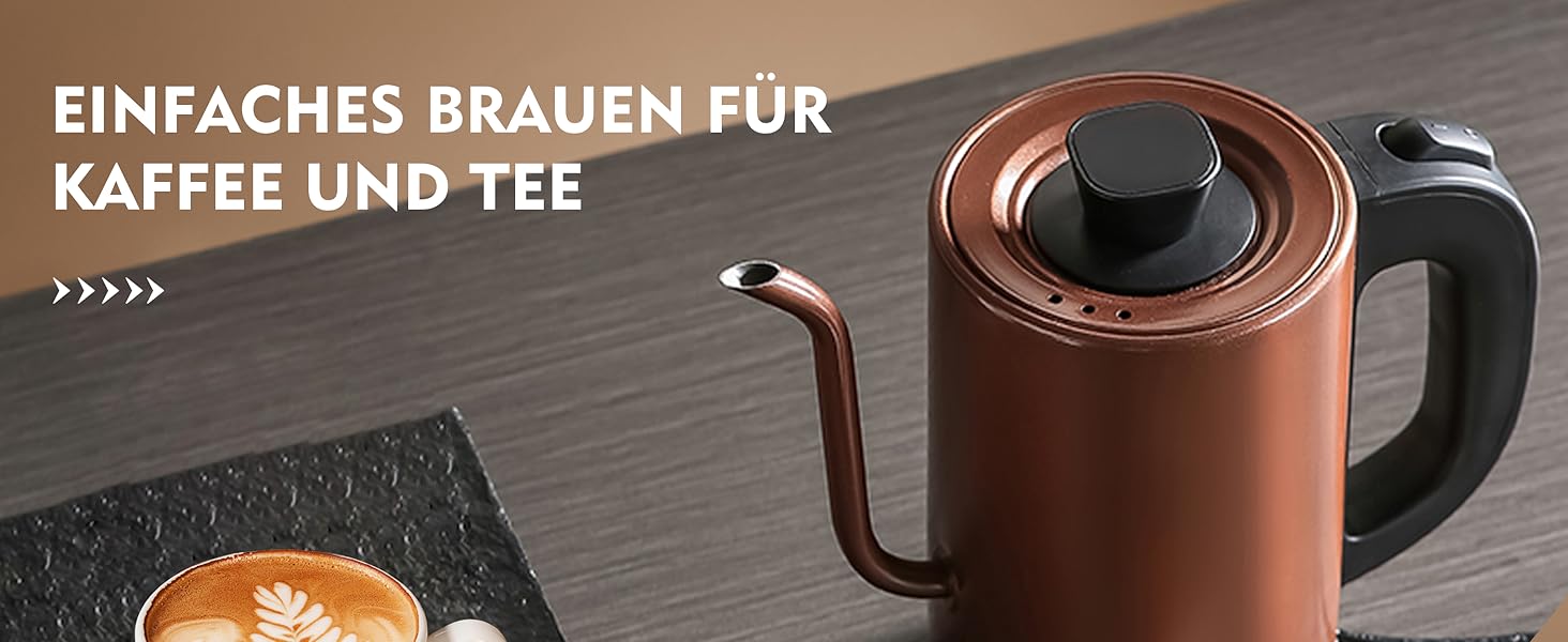 Електричний чайник Schwanenhals 1.0L, ретро-дизайн, нержавіюча сталь, 1000W, з автовимкненням та захистом від перегріву, BPA-free, мідний колір