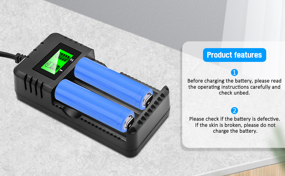 Зарядний пристрій для акумуляторів Li-Ion з LCD-дисплеєм, 4 слоти, швидка зарядка, сумісний з 26650/18650/14500/16340