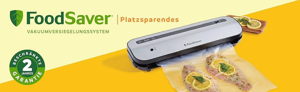 FoodSaver пристрій для вакуумної упаковки продуктів харчування з вбудованим відсіком для рулонів | Вакуумний пакувальник з різаком та режимом 'Delicate Food' | В комплекті сортовані вакуумні пакети [FFS005X] (компактний)