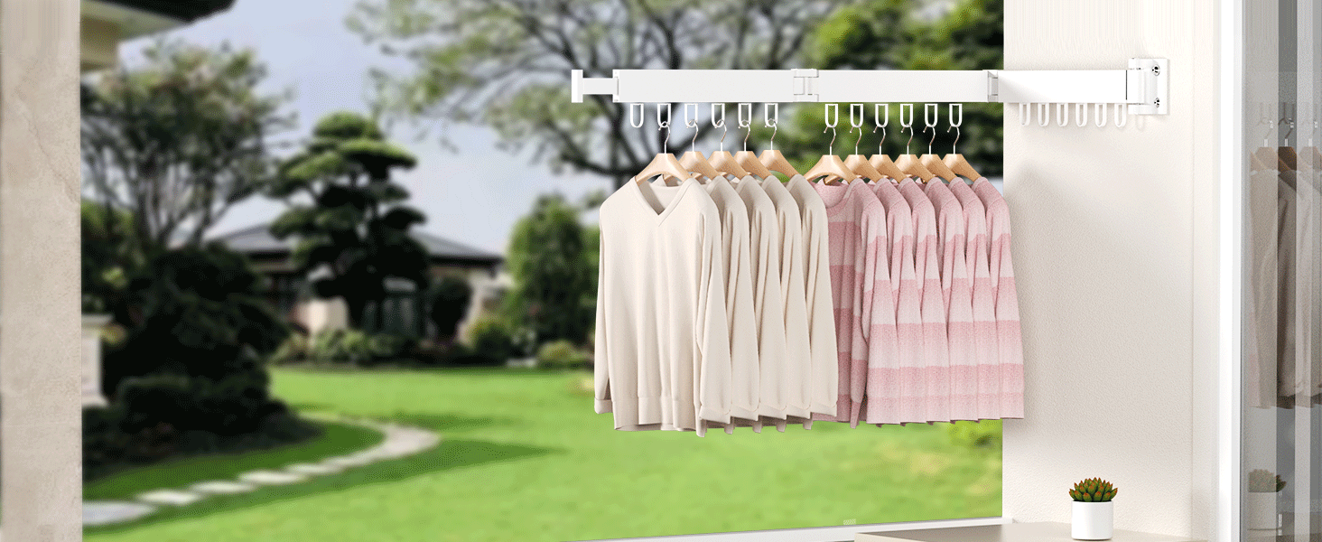 Настінна сушарка для білизни JAUREE: розкладна, трисекційна, з 18 гачками, для дому та вулиці, біла