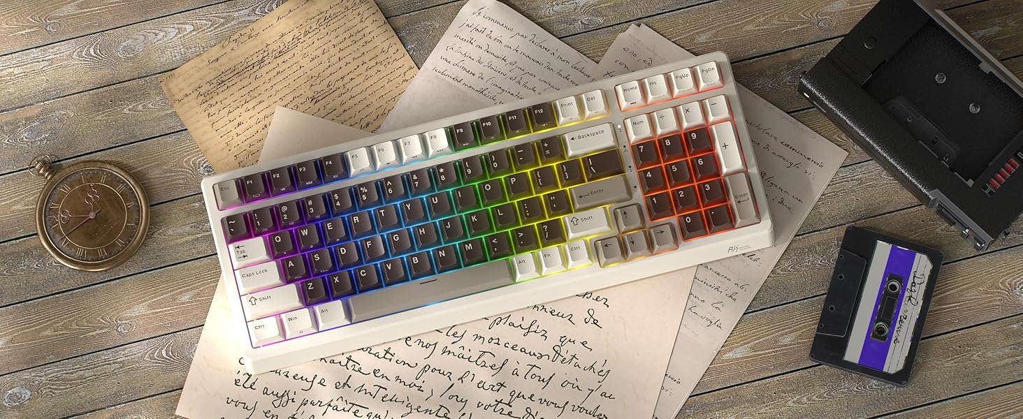 Механічна клавіатура RK ROYAL KLUDGE F99 з NumPad, Tri-Mode, Hot-Swap, 95/100 клавіш, BT/2.4G/USB-C, Pro-програмне забезпечення, акумулятор 5000 mAh, перемикачі Beige, колір Mokka Grey
