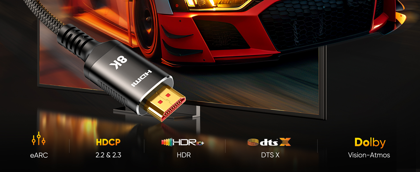 HDMI 2.1 Кабель SNOWKIDS 3 метри (2 шт.), 8K 10K, 48Gbps, Highspeed, HDR, HDCP 2.2/2.3, сумісний з RTX 3080, PS5, X-Box, проекторами, чорний
