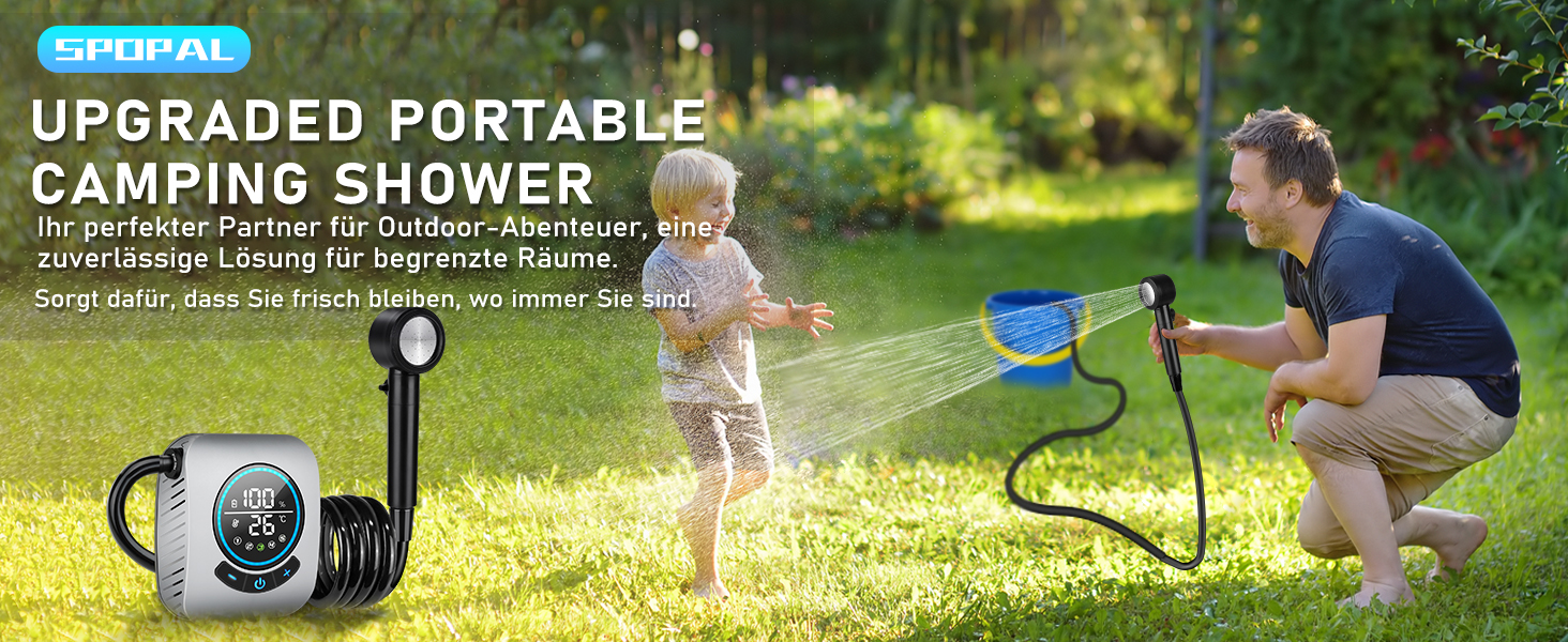 Портативна душ для кемпінгу з насосом та індикатором температури, 8000mAh, сірий. Комплект для відпочинку на природі, автомийки, пляжу, подорожей та догляду за тваринами.