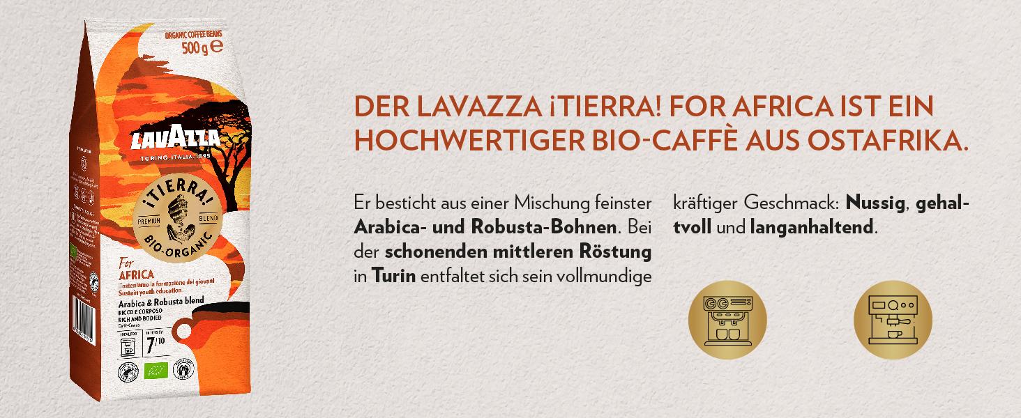 Кава в зернах Lavazza Tierra Africa, 100% біо-арабіка, легкого обсмаження для еспресо-машин, м'який фруктовий смак, 1 кг