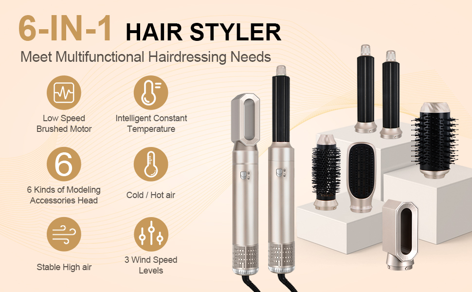 Набір для укладки волосся 6 в 1: локони, об'єм, випрямлення, сушка, чорний