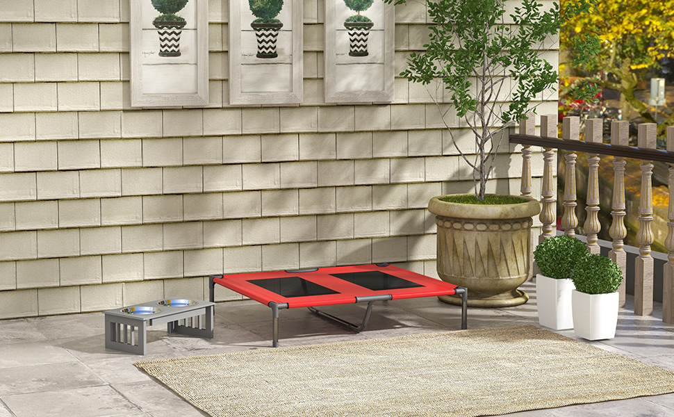 Лежанка для собак PawHut Outdoor, піднята лежанка з дихаючою сіткою, для малих та середніх собак, 91 x 69 x 29 см (Червоний)