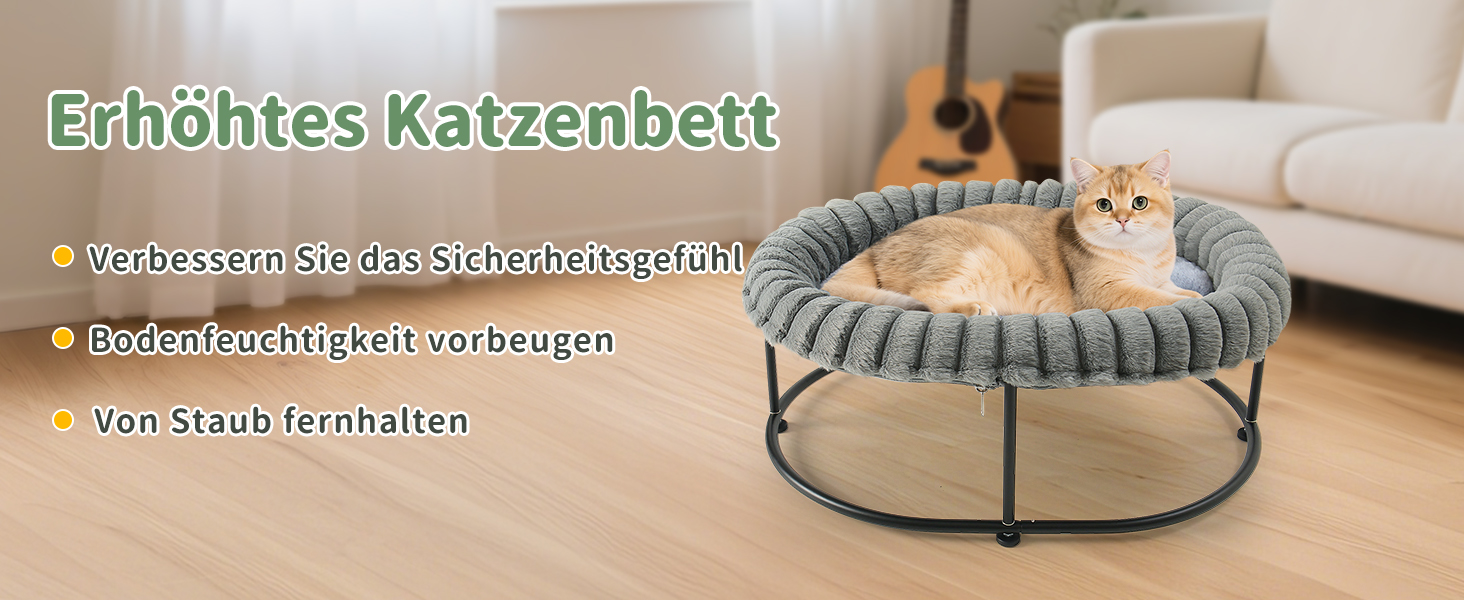 GUUSII HOME Підвищене ліжко для котів, гамак для котів, ліжко для великих котів, лежанка для кошенят, гамак для котів, диван для котів, ліжко для цуценят, диван з міцним металевим каркасом, знімне м'яке покриття, 58.5*43*21 см (Сірий)