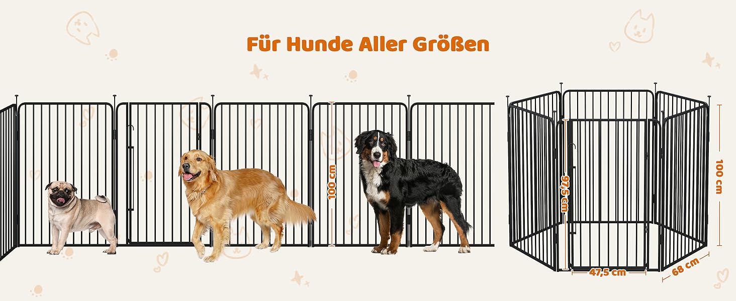 Забіг для цуценят Yaheetech 6-секційний, 100 см, з замком, захист від подряпин, міцні металеві дроти, для дому та саду