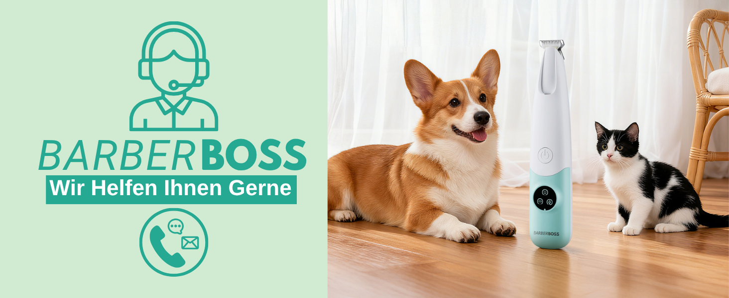 Професійний тример для собак, котів та інших тварин BarberBoss QR-9001 з LED-дисплеєм, безшумний, USB-зарядка, для грумінгу обличчя