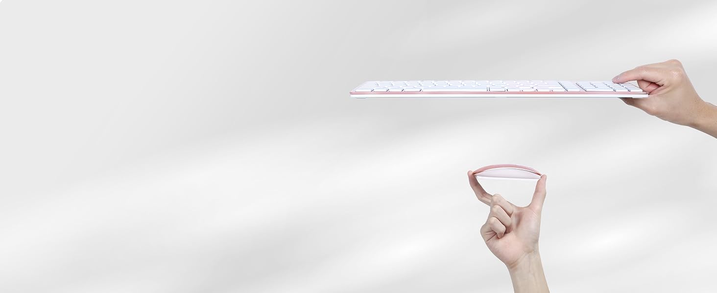 Комплект клавіатури та миші TopMate 2.4G Ultra Slim: тиха клавіатура з перемикачами Schissschalter та миша 2400DPI USB, з чохлом та батарейками AA/AAA, для ПК/ноутбука/Windows/Mac (Рожеве золото, Білий)