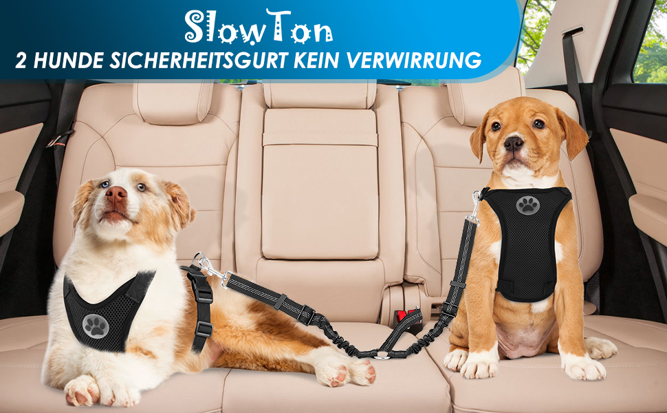 Ремінь безпеки для собак SlowTon у машину, 2 в 1, еластичний, регульований, світловідбиваючий, для подорожей та прогулянок, 2 шт. Limone